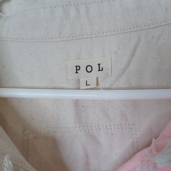 POL CLOTHING Womens Denim Distressed Large White/Pink Jacket - Picture 5 of 11